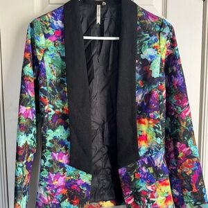 Kaleidescope Watercolor Multi-Color Blazer with black lapel XS